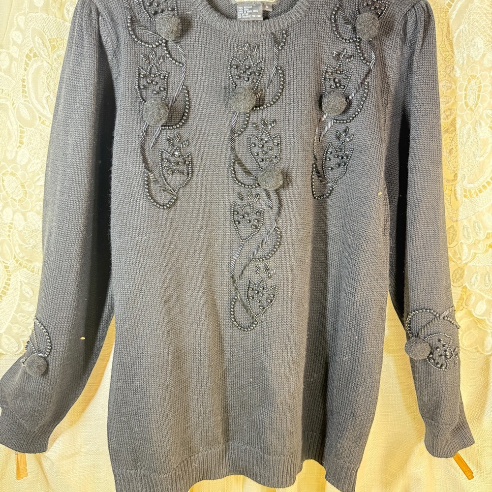 Vintage black Sweater with Embellished Details by Ivana Size Medium